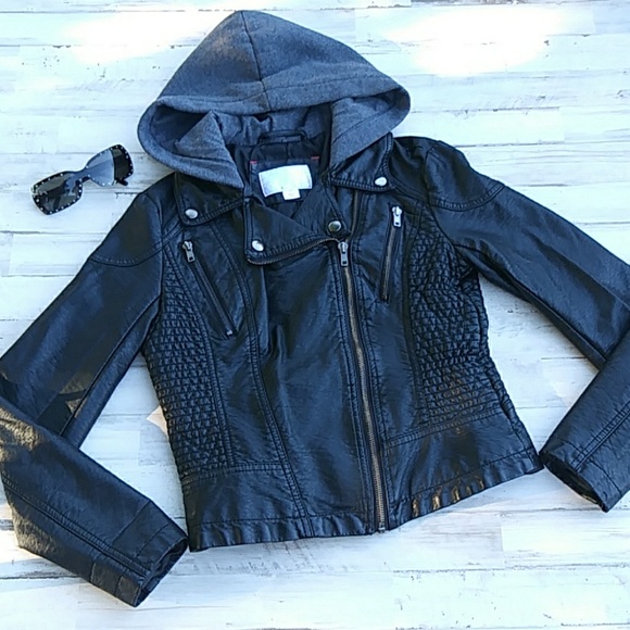 Xhilaration Other - Black Biker Leather Hoodie Jacket